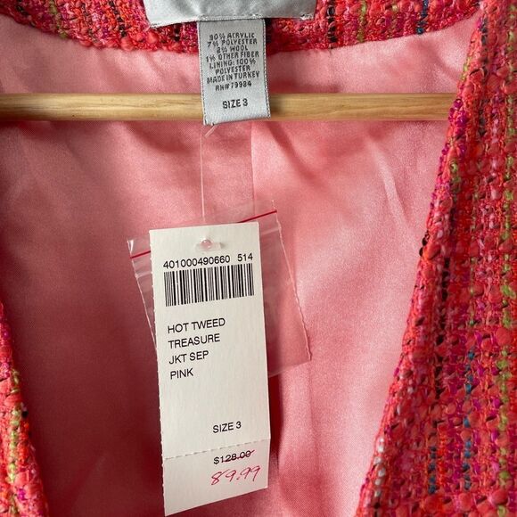 Chicos Peach Knit Blazer Lined 3 Large V Neck Top Button Coat Career Womens - Picture 7 of 7